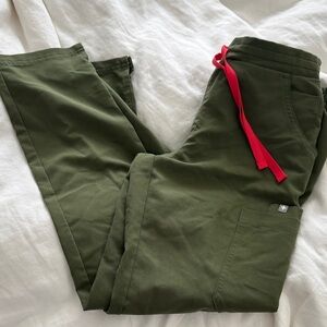 Figs Olive Green Scrub Yola Skinny Pants with Red Drawstring XSP